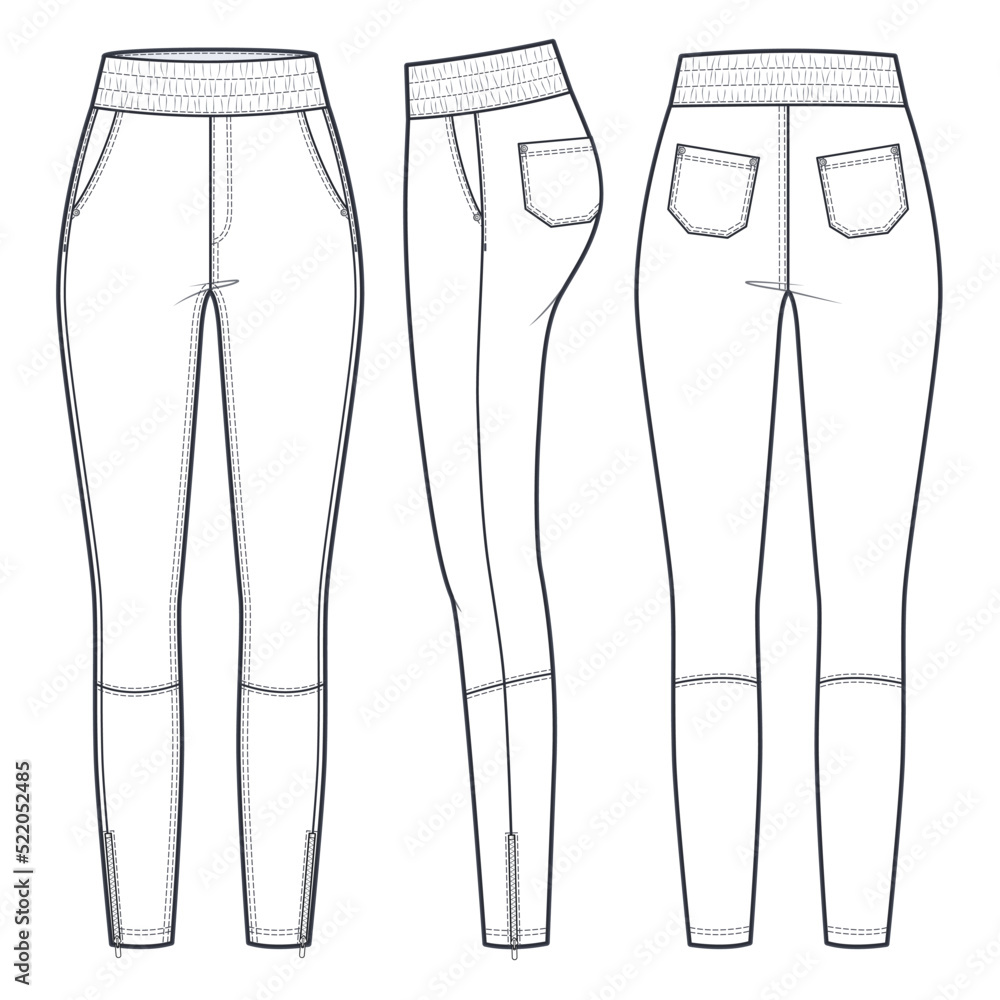 Leather Leggings Pants technical fashion illustration. Skinny Jeans ...