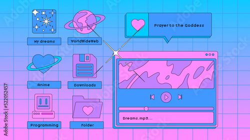 Set of user interface elements in retro y2k vaporwave style.