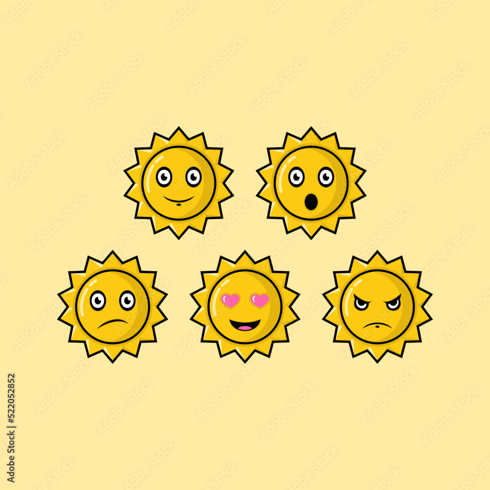 collection of cute and colorful sun emoticon shape illustration designs. collection of cute and colorful sun emoticon shape illustration designs.