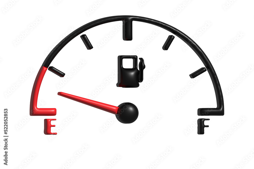 Fuel indicator, fuel gauge on black background. Full tank. Automobile