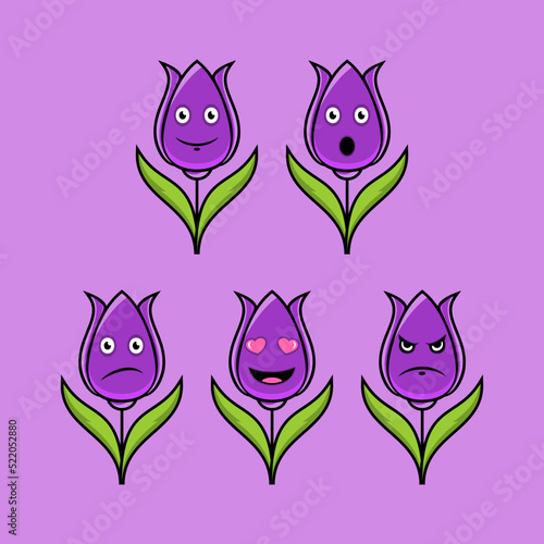 collection of cute and colorful tulip flower emoticon illustration designs.