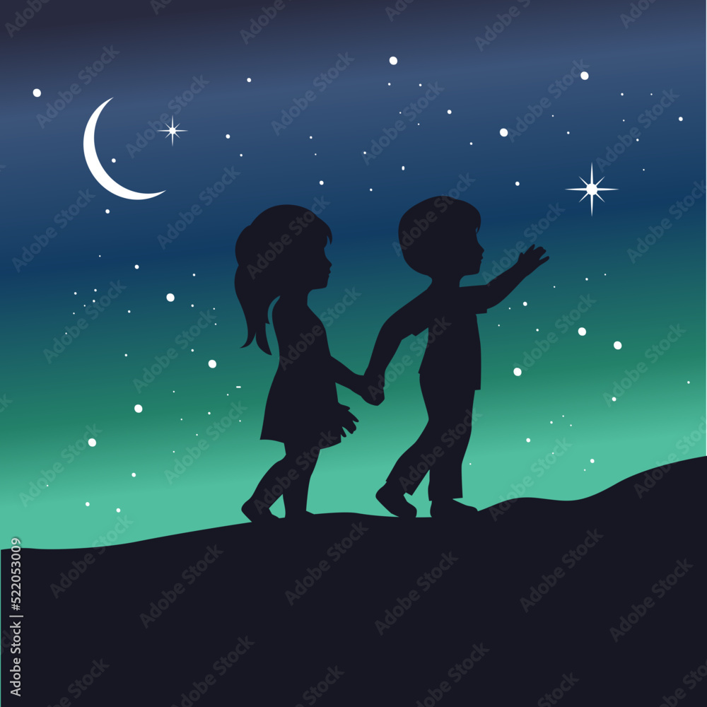 Obraz premium kids and starry night, vector
