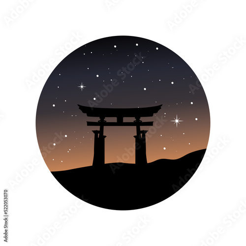 starry night, mountain and gate, vector illustrations 