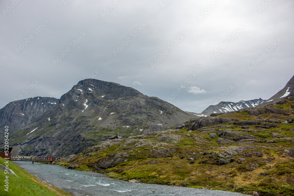 Landscape near Stigfossen water fall at Trollstigen near Åndalsnes in Hellesylt Møre og Romsdal in Norway (Norwegen, Norge or Noreg)