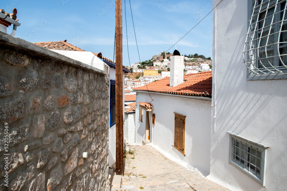 Street in small mediterranean town in sunny summer day