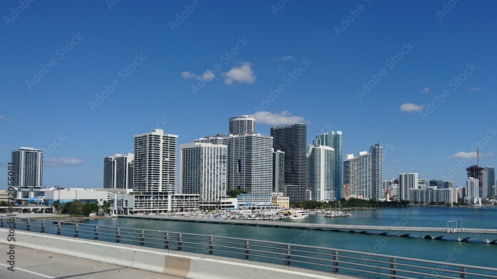 Driving over Biscayne Bay towards Miami, Florida