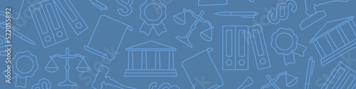 banner with legal advice, court, attorney, law related icons - vector illustration