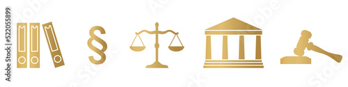 legal advice, court, attorney, law golden icons - vector illustration