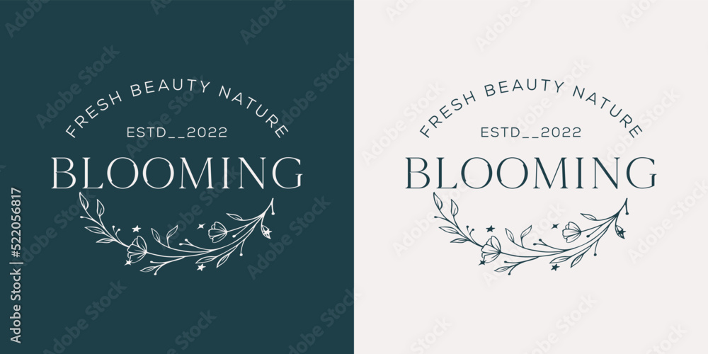 Botanical Floral element Hand Drawn Logo with Wild Flower and Leaves. Logo for spa and beauty salon, boutique, organic shop, wedding, floral designer, interior, photography, cosmetic.