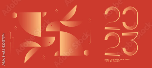 Chinese New Year greeting banner. Year of the Rabbit illustration. Minimal geometric design.