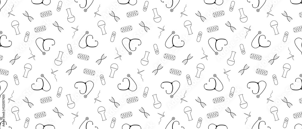 Medicine Seamless Doodle Line Art Pattern. Medicine Seamless Doodle Line Art Pattern.