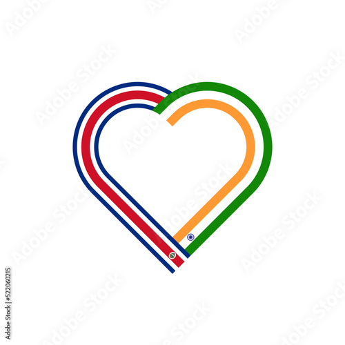 unity concept. heart ribbon icon of costa rica and india flags. vector illustration isolated on white background