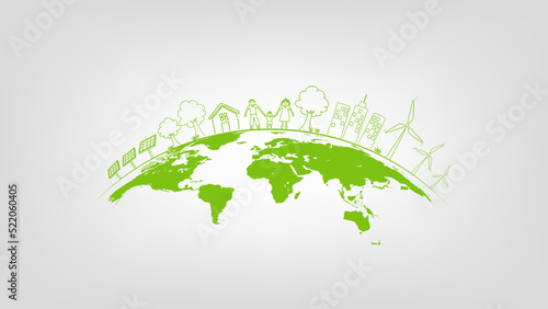 Ecology friendly, Green city, Sustainable development concept, Earth day and World environment day, vector illustration