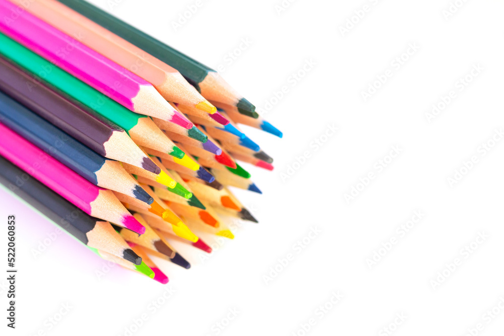 Set of rainbow pensil crayon isolated on white background