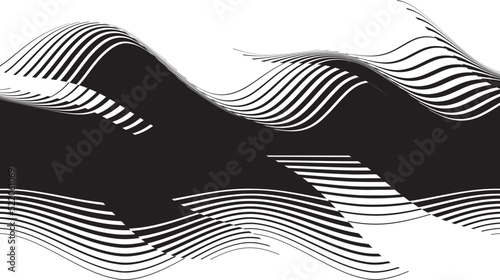 Abstract flow lines background . Fluid wavy shape .Striped linear pattern . Music sound wave . Vector illustration