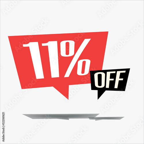 11% off discount sticker sale blue tag isolated vector illustration. discount offer price label, vector price discount symbol floating