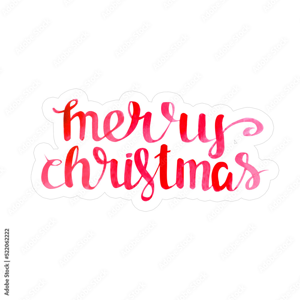 A sticker with a red inscription Merry Christmas. Watercolor illustration A sticker with a red inscription Merry Christmas. Watercolor illustration