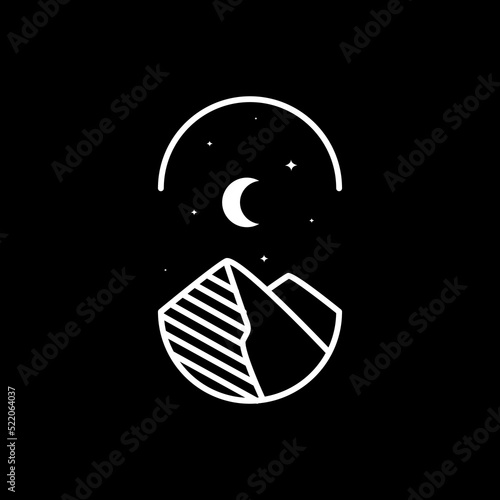 aesthetic night lines mountain crescent logo design