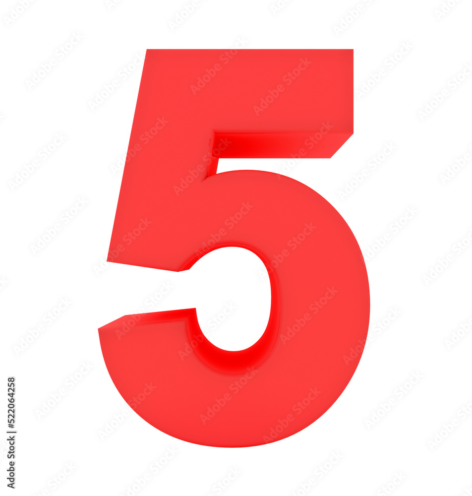 number 5 3d red isolated on white - 3d rendering number 5 3d red isolated on white - 3d rendering
