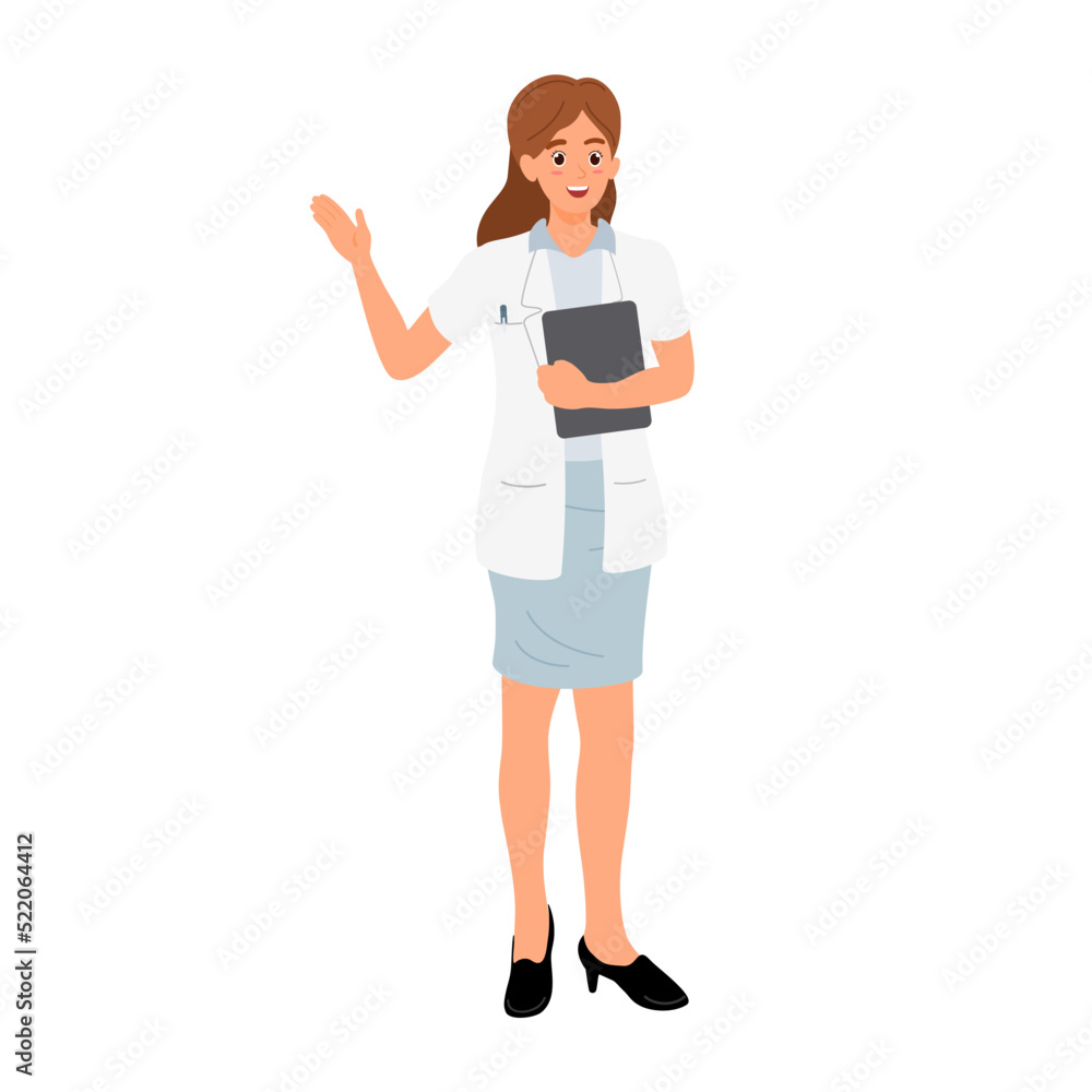 Medical doctor character isolated on a white background. Vector illustration of healthcare professional in hospital concept.