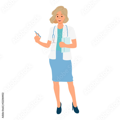 Medical doctor character isolated on a white background. Vector illustration of healthcare professional in hospital concept.