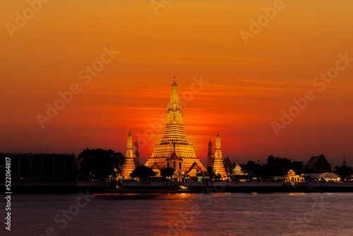 Wat Arun, Thailand,Twilight time of Wat Arun across ChaoPhraya River during sunset