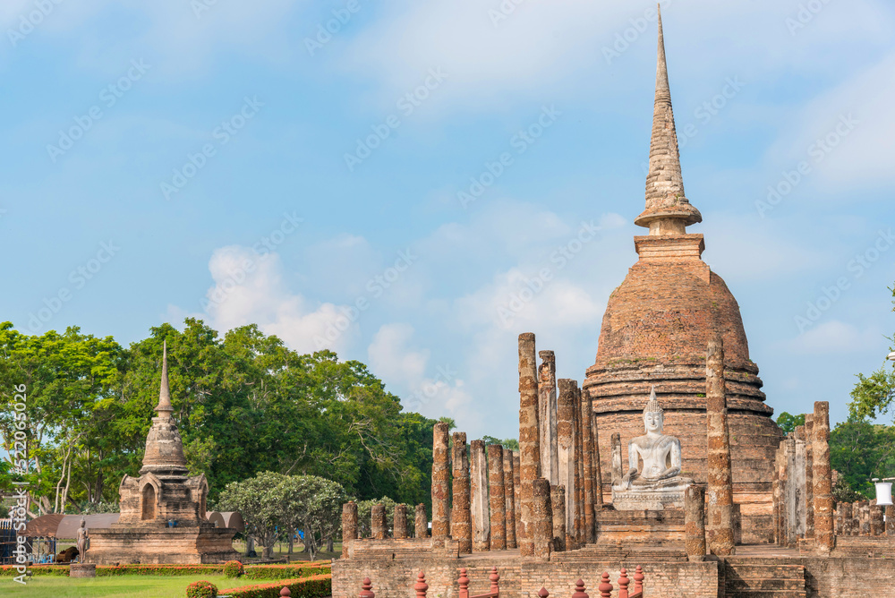 The most beautiful Viewpoint Historic temple of Sukhothai, Thailand. 