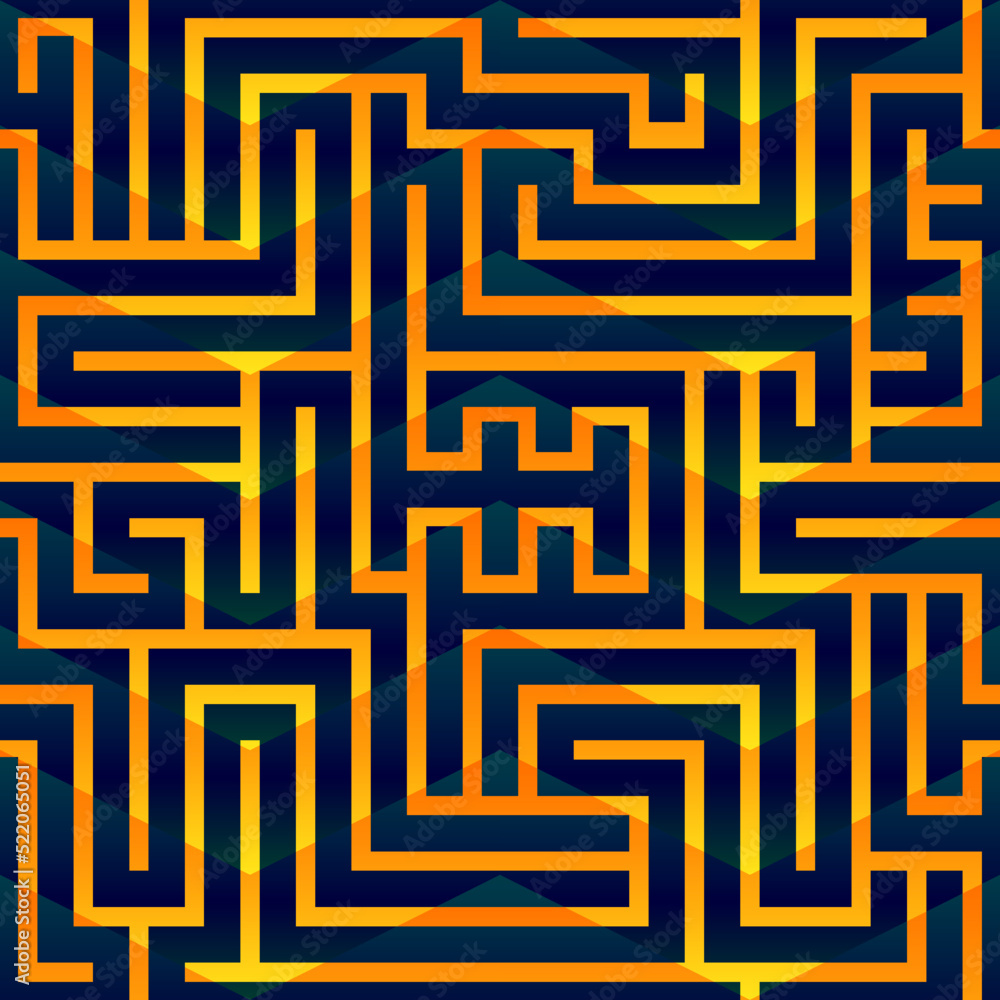 Gold color monochrome maze. Seamless pattern