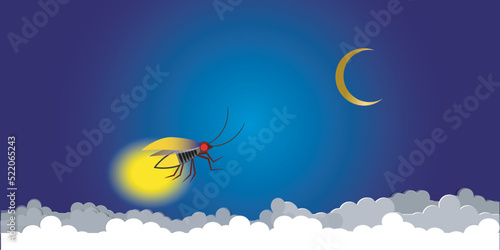 Beautiful firefly spread wings and light at the end of the body. design Insect beetle firefly. Vector set of simple cartoon drawings with different angles and elements.