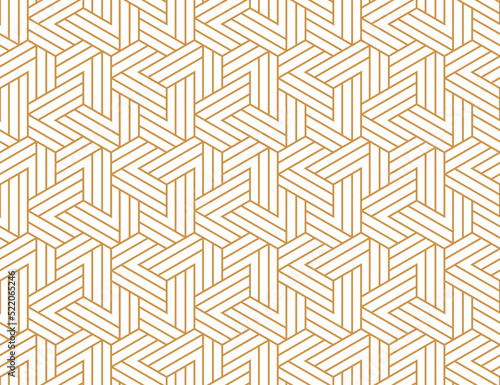 Abstract geometric pattern with stripes, lines. Seamless vector background. White and gold ornament. Simple lattice graphic design