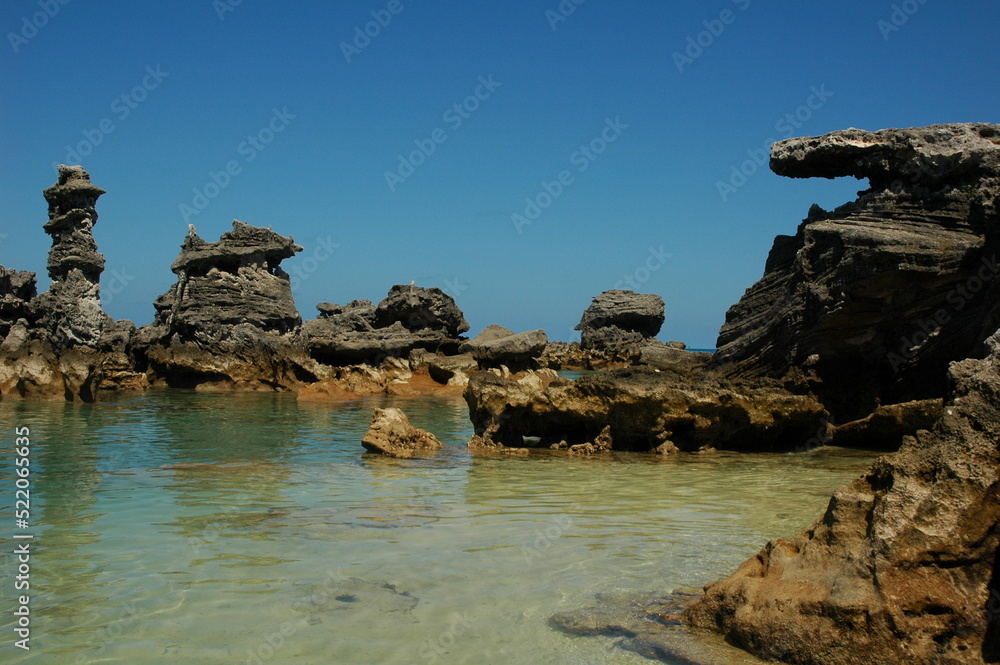 Rocky coast of Tobacco Bay near St George's in Bermuda
