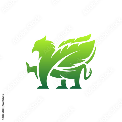 The nature griffin Logo. Creative combination logo featuring a historical griffin and leaf. Modern and classic logo combination.