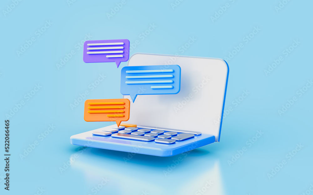 laptop message chat sign 3d render concept for email conversation comment chatting in social media - obrazy, fototapety, plakaty 