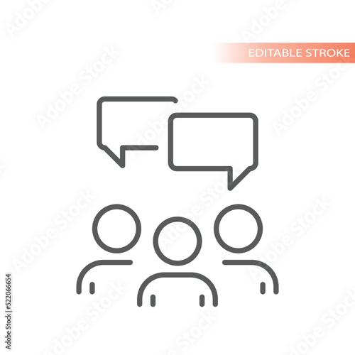 Group of people and chat bubble line vector icon. Teamwork outlined symbol.