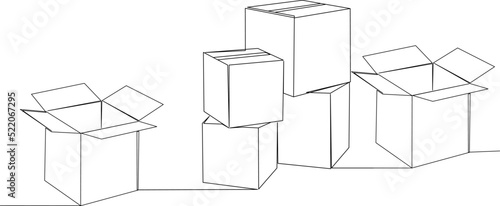 one continuous line drawing of boxes, moving vector