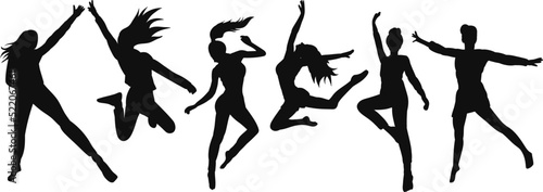 silhouette jumping people on white background isolated, vector