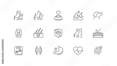 Minimal veterinary icon set. Outline pet care icon collection. Simple line vector illustration.
