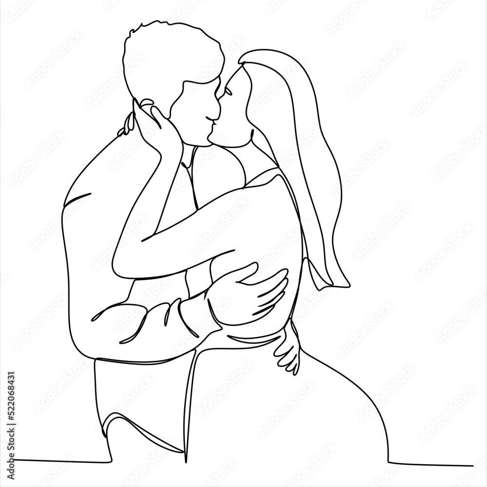 Continuous line drawing of women and men in love Continuous line drawing of women and men in love