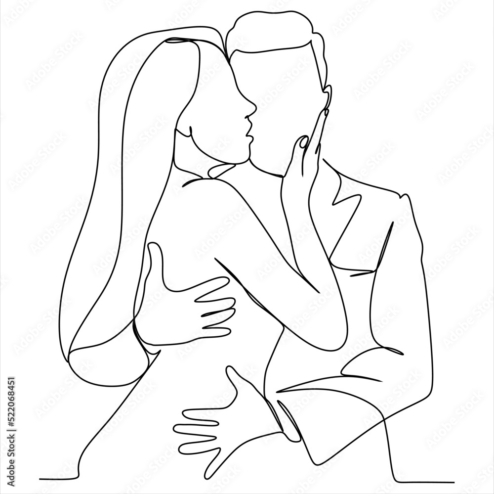 Continuous line drawing of women and men in love Continuous line drawing of women and men in love