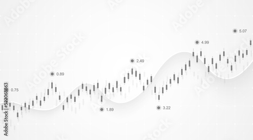 Financial data graph chart on grey background. Business background with candlesticks chart for reports and investment. Financial market trade concept.