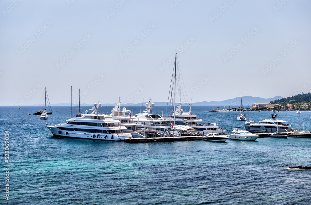 Yachts in a marina along the coastline of Corfu Town
