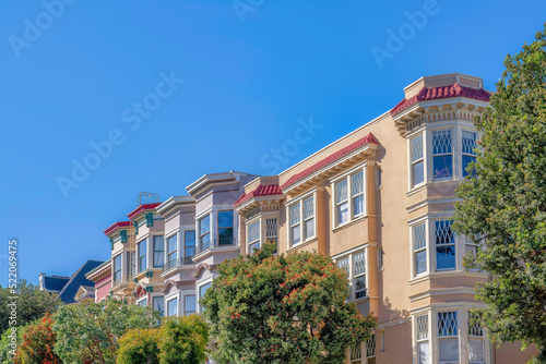 Apartment buildings with trees at the front against the sky at San Francisco, California © Jason