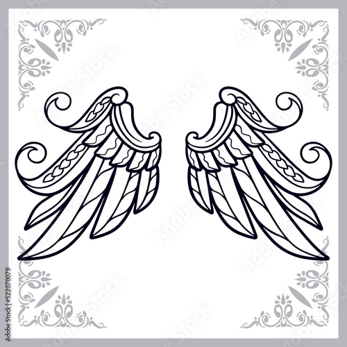 Wings zentangle arts isolated on white background