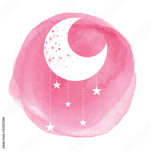 Watercolor Moon and stars in galaxy illustration - spiritual and mystic design