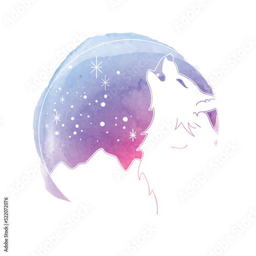watercolor wolf and stars illustration - spiritual and mystic design