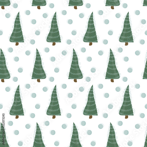Seamless pattern with cute abstract christmas trees and snow Stylized hand drawn design Vector illustration in flat cartoon style for wrapping paper, textile, fabric and packaging decoration © ugguggu