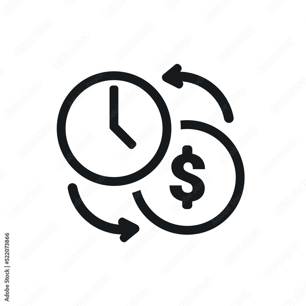 Time is money. Clock and coin exchange. Vector illustration