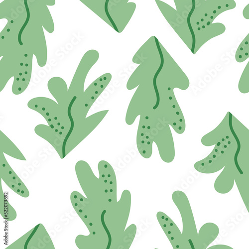 Seamless pattern with abstract leaves and textures. Cute flat vector background
