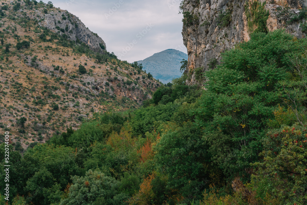 the gorge between the mountains where the highway runs along the Moraca River, Montenegro the gorge between the mountains where the highway runs along the Moraca River, Montenegro