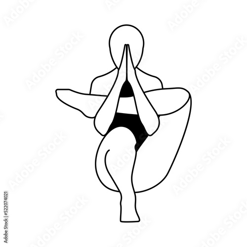 Vector illustration of yoga asana, balance position in linear style isolated on white background. Graphic for yoga blog, prints, logo, magazines.